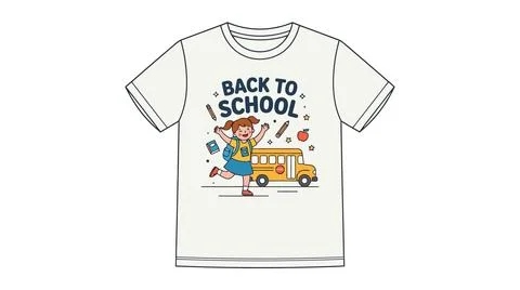 Back to school t shirt design featuring student and school bus, education Stock Illustration