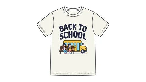 Back to school t shirt design with school bus and students illustration Stock Illustration