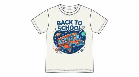 Back to school t shirt featuring space theme yellow school bus graphic, t shi Stock Illustration