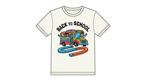 Back to school t shirt featuring school bus and tracks graphic, t shirt Stock Illustration