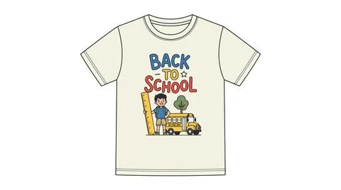 Back to school t shirt featuring student and school bus graphic, education Stock Illustration