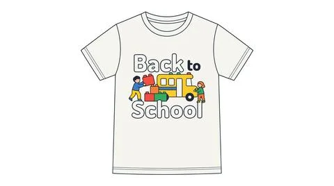 Back to school t shirt with students and yellow school bus graphic, students Stock Illustration
