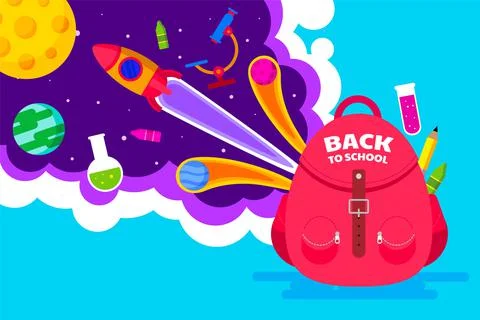Back to school, template banner, bag , kids concept vector illustration Stock Illustration
