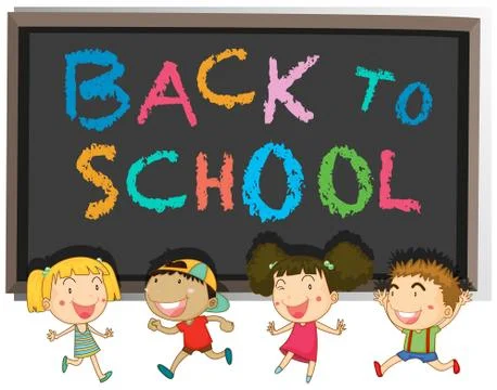 Back to school template with children Stock Illustration