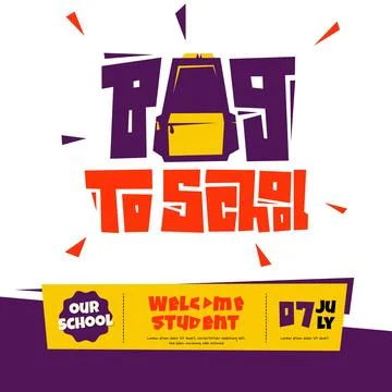 Back to school template design with typography of bag to school with backpa.. Stock Illustration