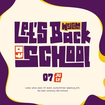 Back to school template with flat typography design in purple yellow and re.. Stock Illustration