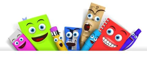 Back to school Template With Funny Cartoon Stationery 스톡 일러스트