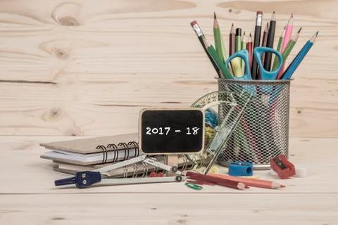 Back to school template with multiple stationary Stock Photos