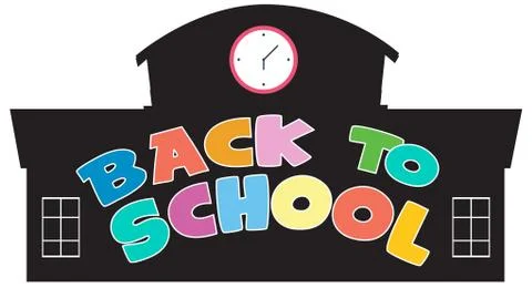 Back to school template with school building Ilustración de archivo
