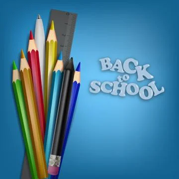 Back To School Template. School Supplies. Pencils, Pen and Ruler Illustration