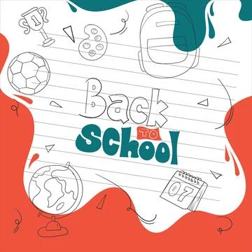 Back to school template with typography and line art of stationery icons on.. Stock Illustration
