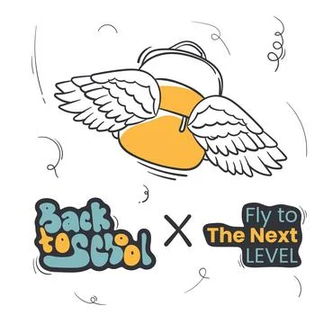 Back to school template with the winged backpack line art illustration Stock Illustration