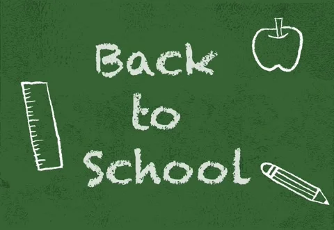 Back to School Text Animated on Green Chalkboard with Supplies Drawings Stock Footage 344057177