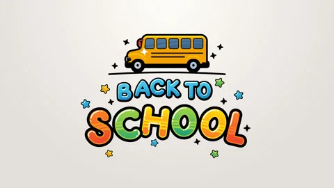 Back to school text animation with a school bus 動画素材 344232714