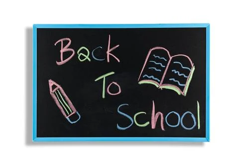 Back to school text on blackboard Back to school text write from A shock c... Stock Photos