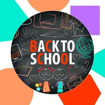 Back to school text in blackboard with school items and elements. Stock Illustration