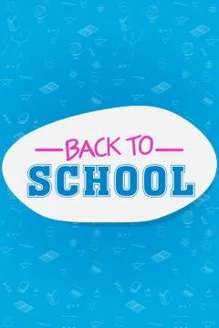 Back To School Text On Blue Backround, Vertical, Illustration Stock Illustration