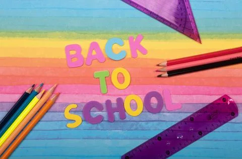 Back to School text on colorful background Stock-Fotos