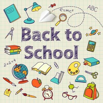 Back to school text end  vector doodle Stock Illustration