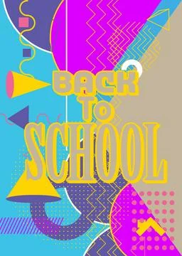 Back To School text with geometrical graphic retro theme background. Minima.. Stock Illustration