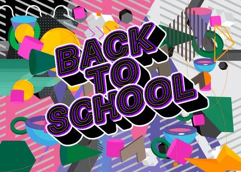 Back To School text with geometrical graphic retro theme background. Minima.. Stock Illustration