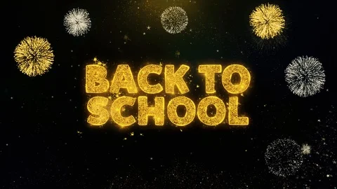 Back To School Text on Gold Particles Fireworks Display. Stock Footage 116078190