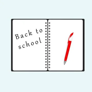 Back to school text on notebook page with a pen. Vector illustration Stock Illustration