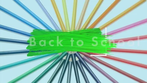 Back To School text over brush stroke against multicolored pencils spinning Stock Footage 135680587