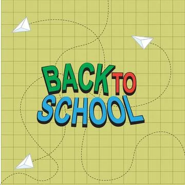 Back to School Text with Paper Airplanes on Grid Background Stock Illustration