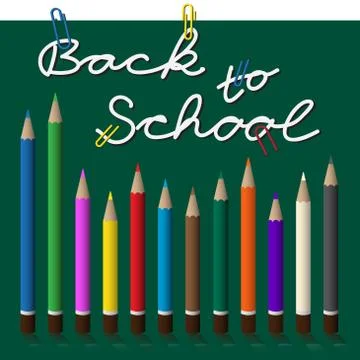 Back to school, text with paper clip and pencils Stock Illustration