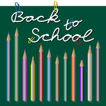 Back to school, text with paper clip and pencils Stock Illustration