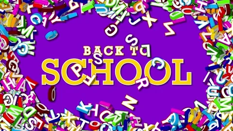 Back To School Text Reveal That Hidden Under 3D Colorful Alphabets, Luma Matte Stock Footage 203671560