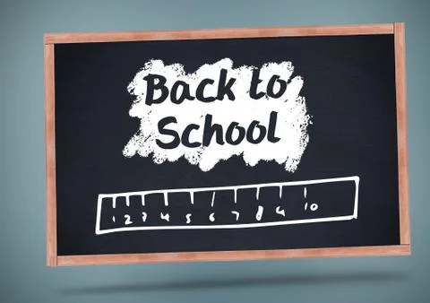 Back to school  text with ruler on blackboard Stock Photos
