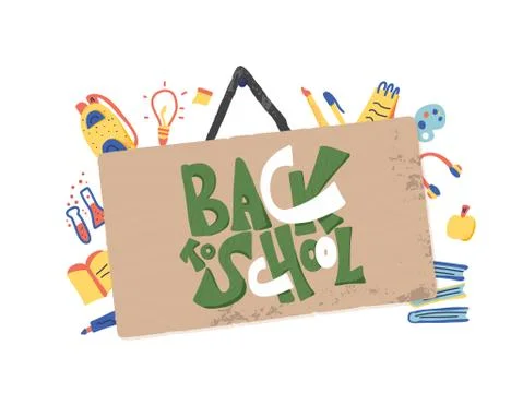 Back to school text with tablet. Template for sale cards and promotion. Stock Illustration