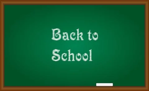 Back to school text written on green board with chalk. Illustrazione stock