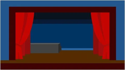 Back to School Theatrical stage with closed red velvet curtains and spotlig.. Stock Illustration