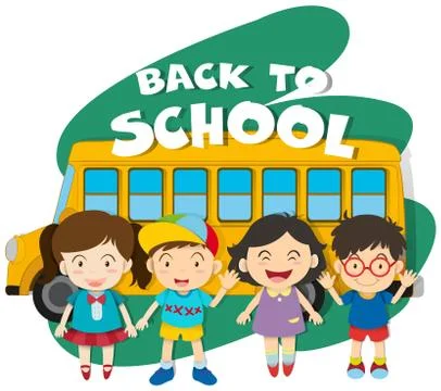 Back to school theme with children and bus Stock Illustration