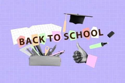 Back to school theme with graduation cap and school supplies Stock-Fotos