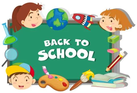 Back to school theme with students and objects イラスト素材