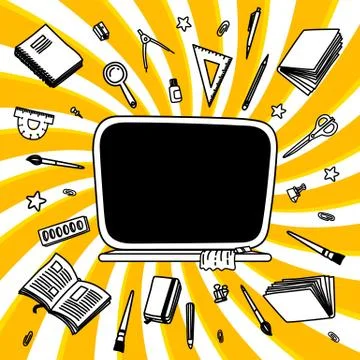 Back to school thin line vector doodle Stock Illustration