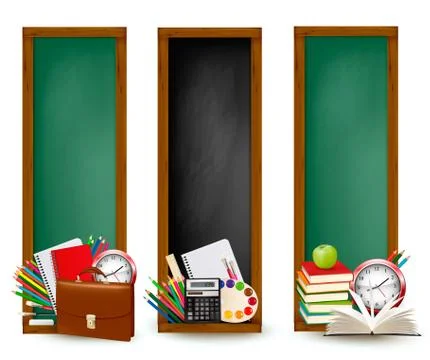 Back to school. three banners with school supplies. vector. Stock Illustration