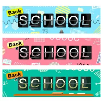 Back to School Three Color set Banners Vector with flipping alphabet Stock Illustration