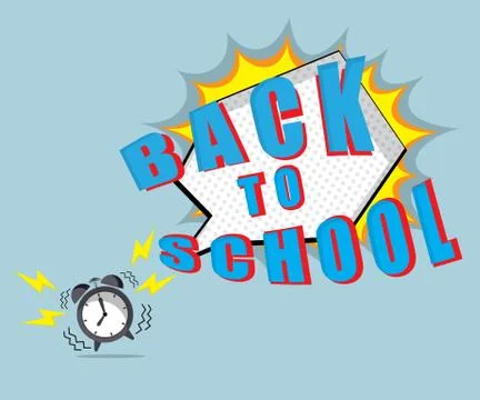 Back to school time with speech bubble and ringing alarm clock Illustrazione stock