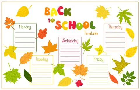 Back to School timetable blank template to fill in with subjects for kids vector イラスト素材