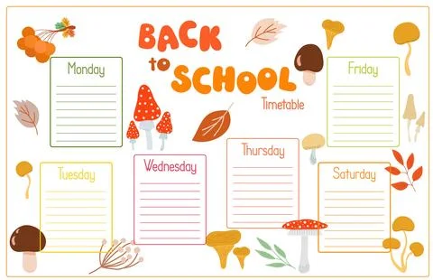 Back to School timetable decorated with autumn forest elements blank template to イラスト素材