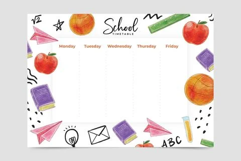 Back to school timetable template Stock Illustration