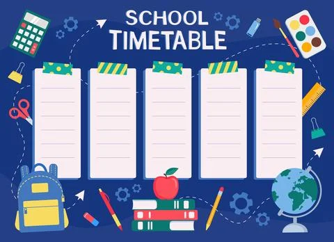 Back to school. Timetable template. School supplies Stock Illustration