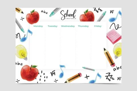 Back to school timetable watercolor design Stock Illustration