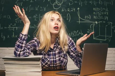 Back to school. Tired student learning at home. Knowledge day. Education and Foto stock