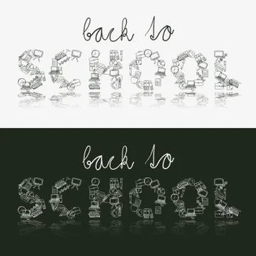 Back to school title with doodle images Stock Illustration
